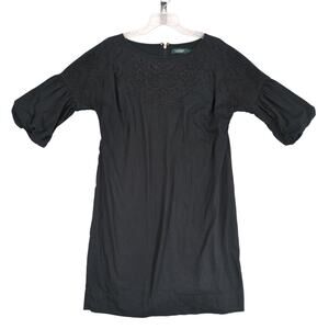 LRL Ralph Lauren Sz 10 Black Embroidered Roses Shift Dress Balloon Sleeve Goth